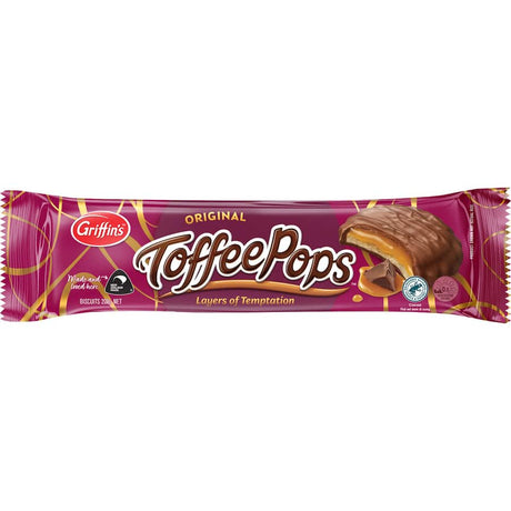 Griffins Toffee Pops: chocolate biscuits with a creamy toffee center, perfect for sharing or indulgent snacking.