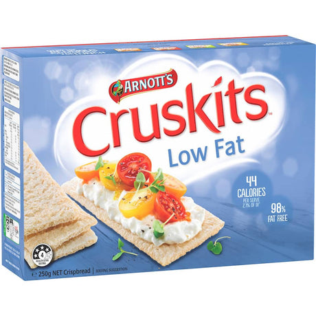 Arnotts Cruskits Low Fat Crispbread, 98% fat-free, versatile snack perfect for healthy topping options.