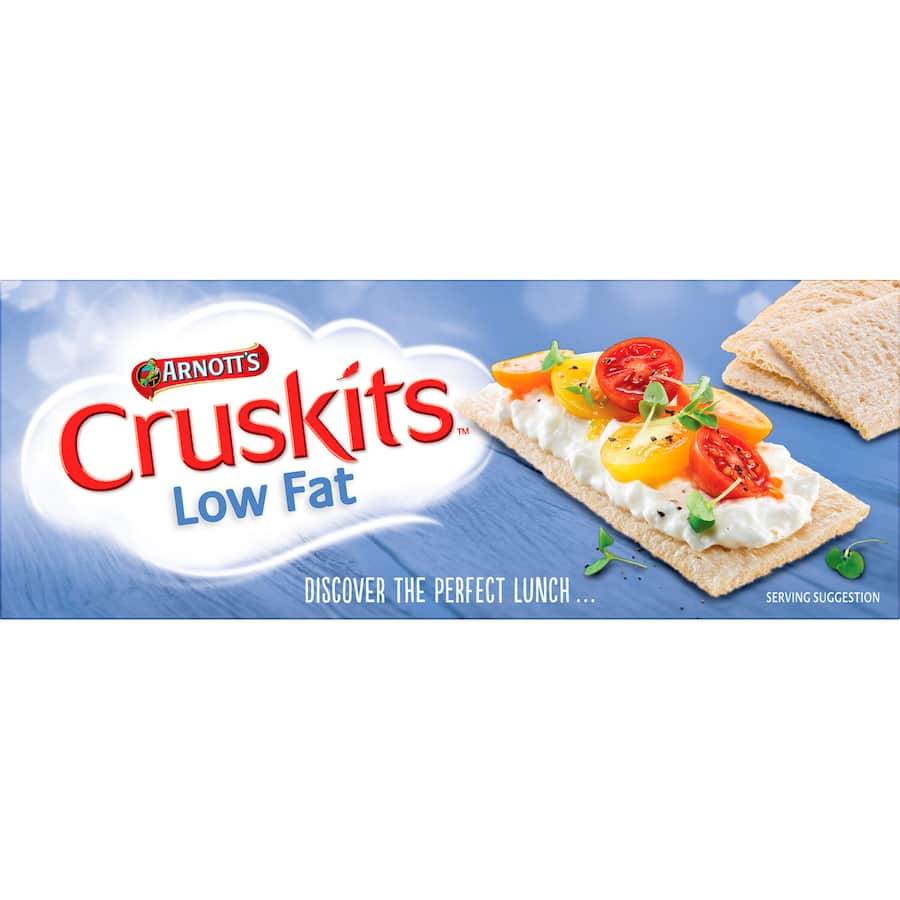 Low-fat, 98% fat-free Arnotts Cruskits Crispbread, perfect for healthy snacking with natural ingredients and versatile toppings.