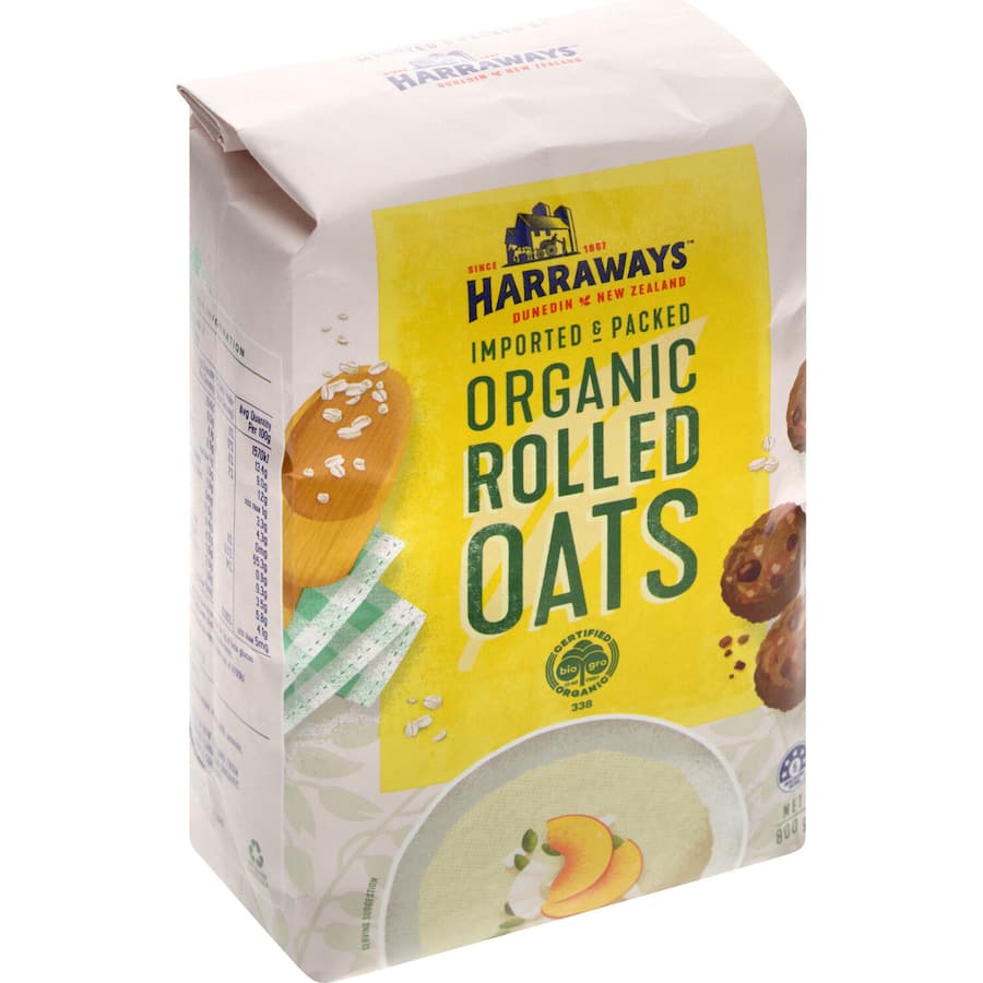 Harraways Organic Rolled Oats Porridge, high in fiber, perfect for creamy porridge, overnight oats, and healthy baking.