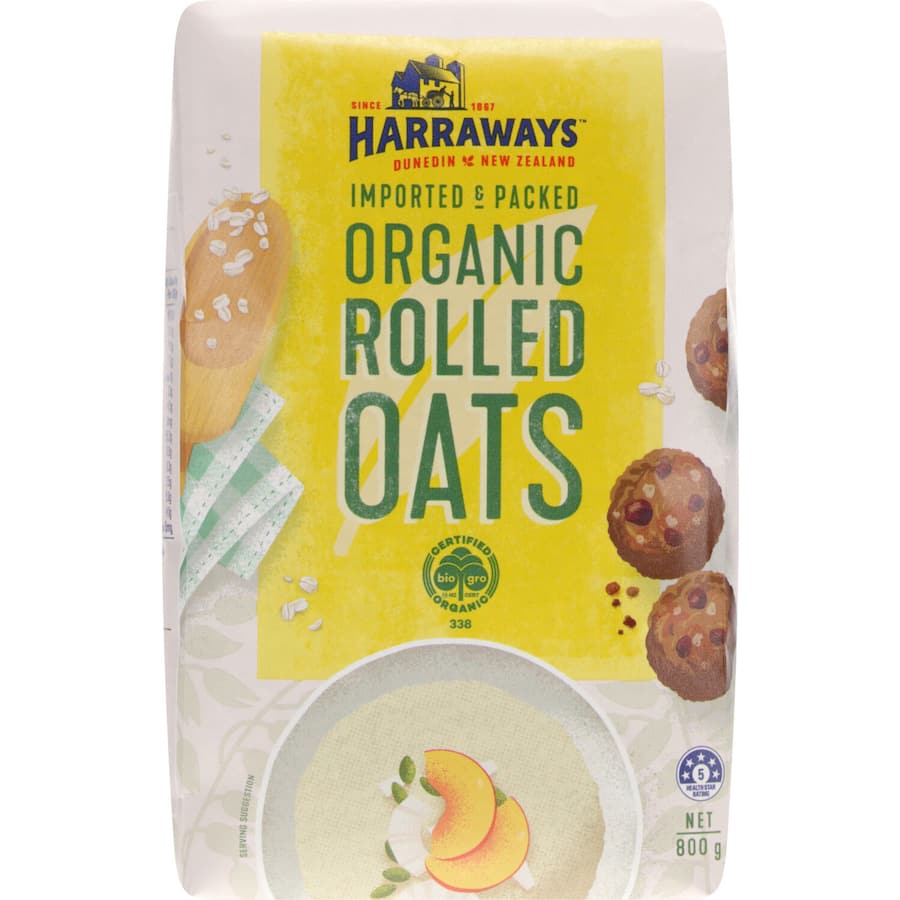 Harraways Organic Rolled Oats Porridge, a nutrient-rich breakfast option, perfect for creamy porridge and healthy recipes.