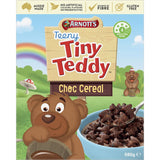 Arnott's Tiny Teddy Cereal Choc features teddy bear shapes with a rich chocolate flavor, perfect for fun and nutritious breakfasts.