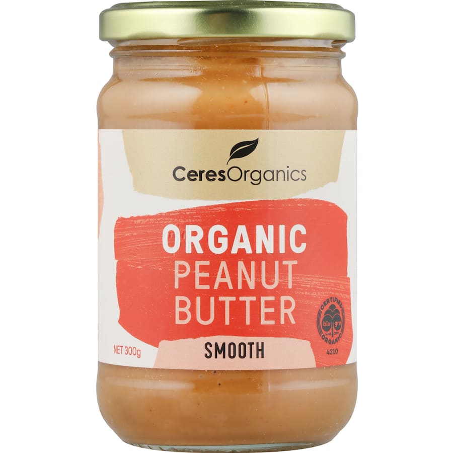 Creamy Ceres Organics Peanut Butter Smooth made from 100% organic peanuts; perfect for spreads or recipes.