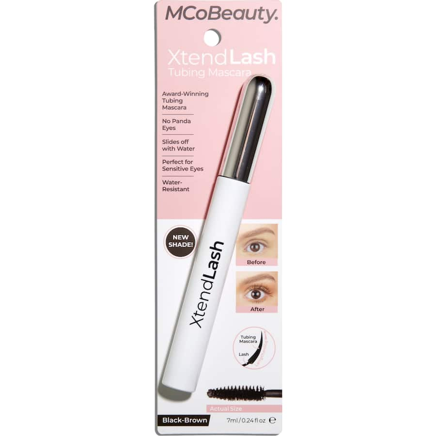 Mcobeauty Xtendlash Tubing Mascara in black-brown, designed for defined, voluminous lashes without clumps or smudging.