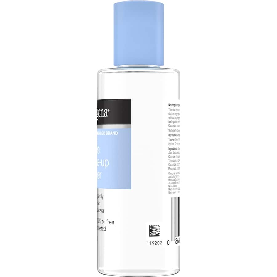 Neutrogena Oil-Free Eye Make-Up Remover with Aloe and Cucumber, gently removes waterproof makeup without oily residue.