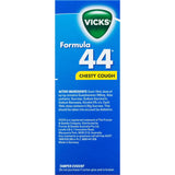 Vicks Formula 44 Cough Medicine for chest congestion, containing guaifenesin for effective, non-drowsy relief and a pleasant taste.