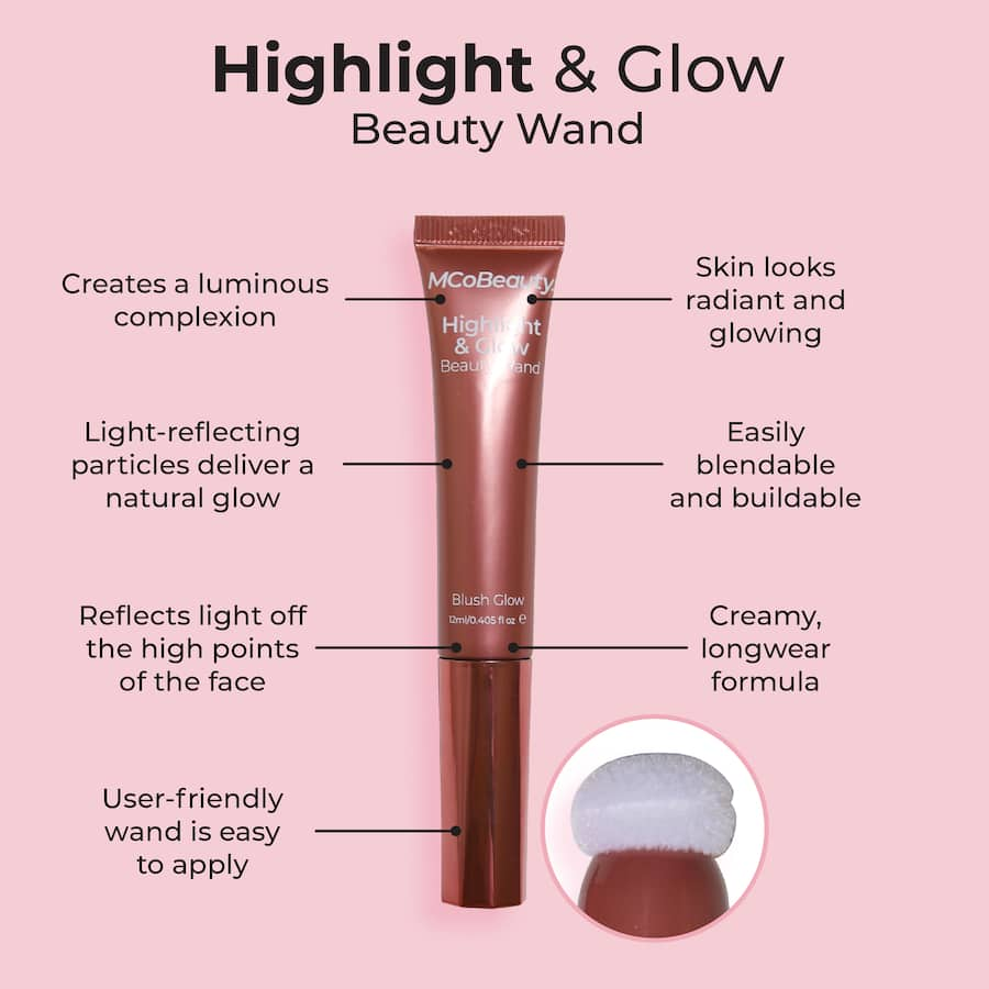 Mcobeauty Highlight & Glow Wand in various shades, featuring a creamy formula for luminous, radiant skin and effortless application.