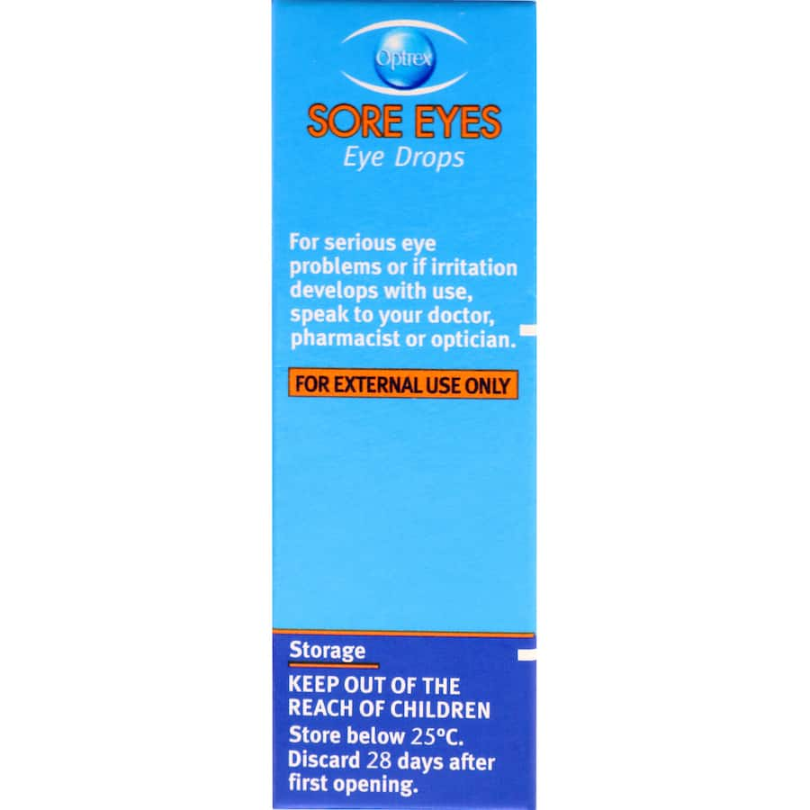 Optrex Eye Care Sore Eye Drops providing soothing relief for tired, irritated eyes from environmental stressors and modern living.