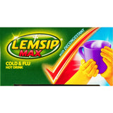 Lemsip Max Blackcurrant hot drink sachet for cold and flu relief, easing headaches, sore throat, and nasal congestion.