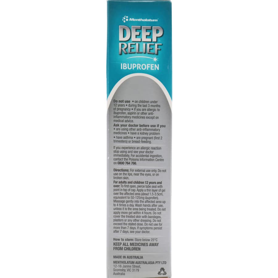 Deep Heat Muscular Rub Ibuprofen Gel targets muscular pain with fast-absorbing, menthol-infused relief.