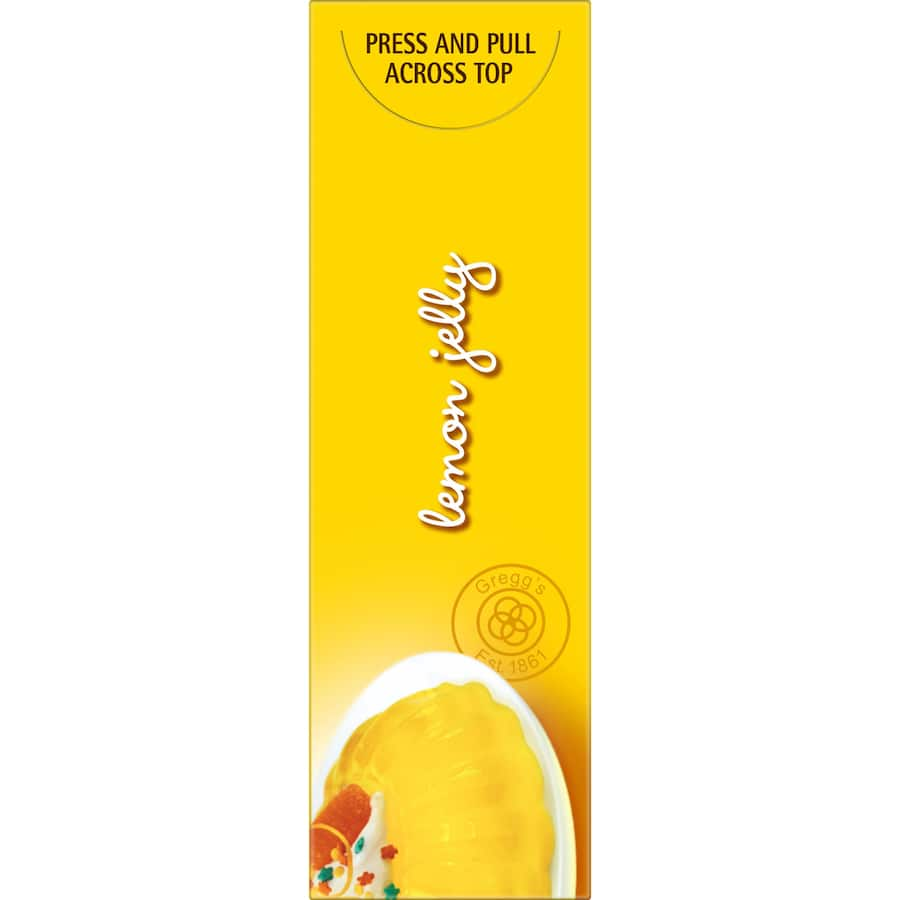 Greggs Jelly Lemon - a vibrant lemon-flavored jelly mix, perfect for easy desserts like lemon cheesecake.