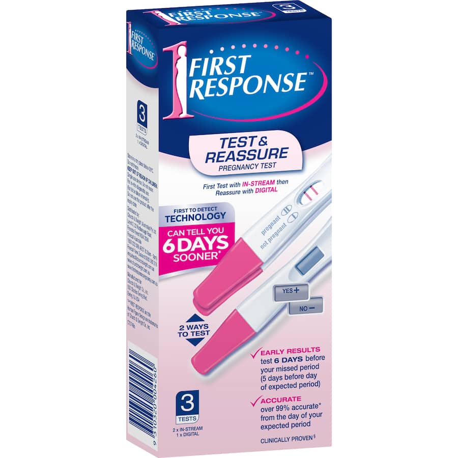 First Response Pregnancy Test Kit for early detection, provides 99% accurate results with two tests included for convenience.