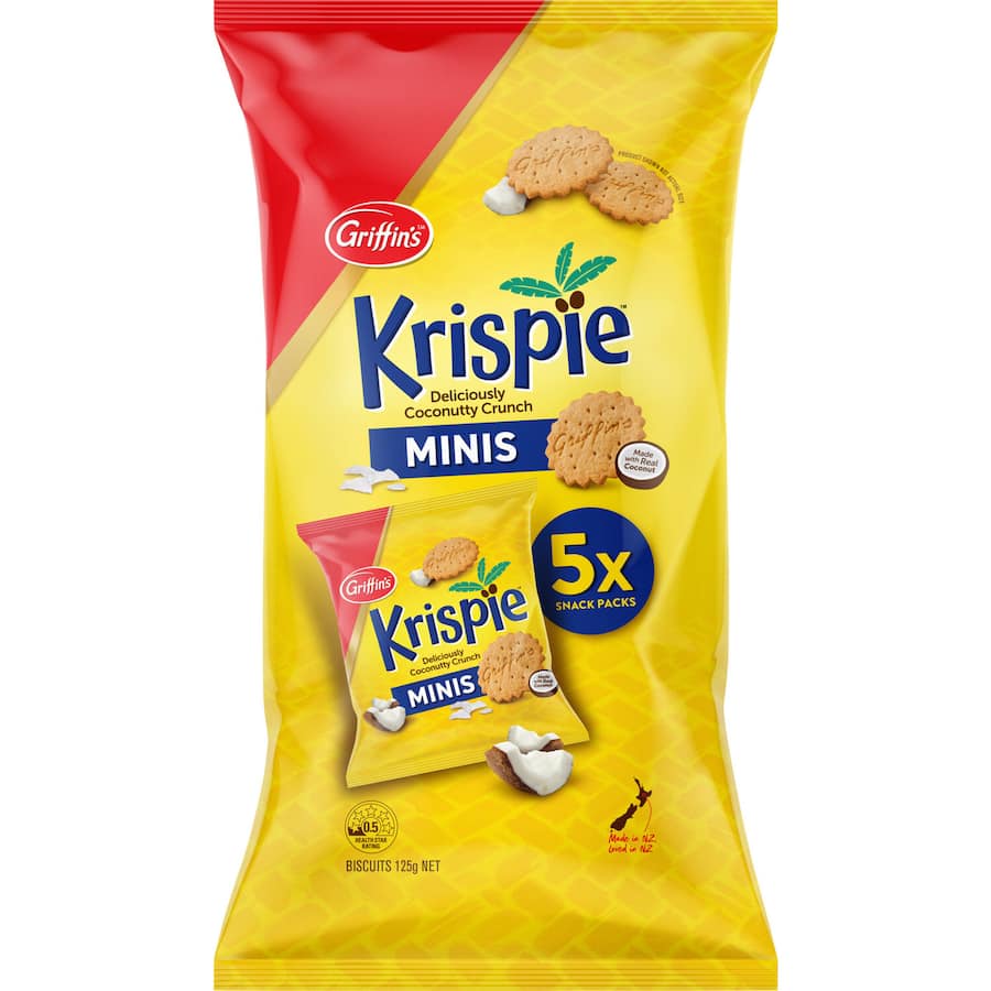 Crunchy Griffins Krispies Biscuits Minis 125g, perfect for snacking anytime, with a delicious flavor and satisfying texture.