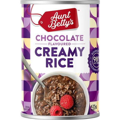 Aunt Betty's Chocolate Creamy Rice, a delicious and convenient dessert, perfect for quick snacks or meal additions.