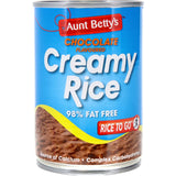 Aunt Betty's Rice 2 Go Chocolate: creamy, rich rice pudding, perfect hot or cold, ideal for quick, nutritious snacking.