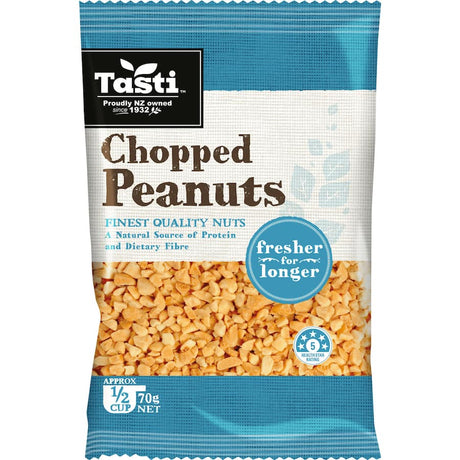 A pack of Tasti Chopped Nuts featuring premium almonds, walnuts, and cashews, ideal for adding flavor and nutrition to recipes.