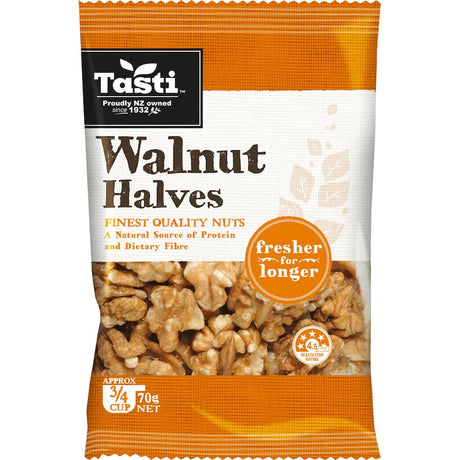 Premium Tasti Walnuts Halves, ideal for baking, trail mixes, or healthy snacking, packed with protein and fiber.