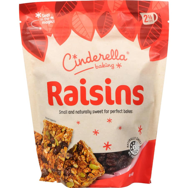 Cinderella Raisins Seedless: All-natural, sweet, and versatile for snacking or baking, packed with nutrients and no preservatives.