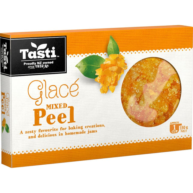 Tasti Mixed Peel Premium, showcasing candied citrus peels, perfect for enhancing baked goods and homemade jams.