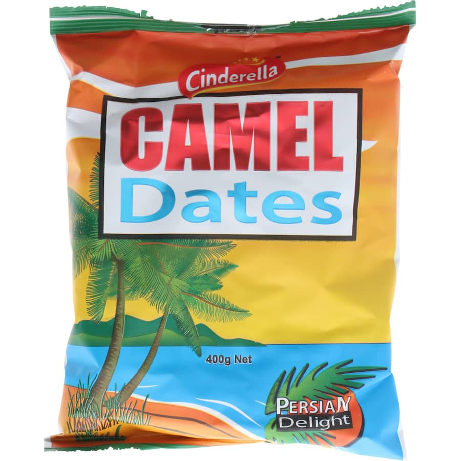 Cinderella Camel Dates Pitted: sweet, natural snack packed with fiber and vitamins, perfect for healthy indulgence or baking.