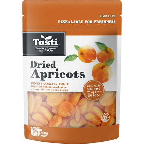 Dried Tasti Apricots, sun-dried for rich flavor, perfect for snacking, baking, or adding to platters.