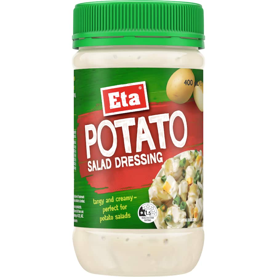 Eta Potato Salad Dressing bottle showcasing tangy, creamy blend ideal for elevating potato salads and versatile dishes.