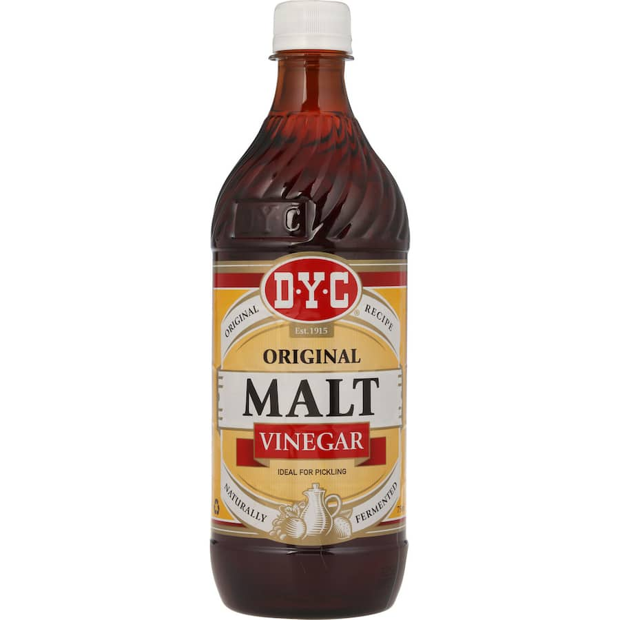 Dyc Malt Vinegar bottle showcasing rich flavor for pickling and enhancing meats, salads, and vegetables.