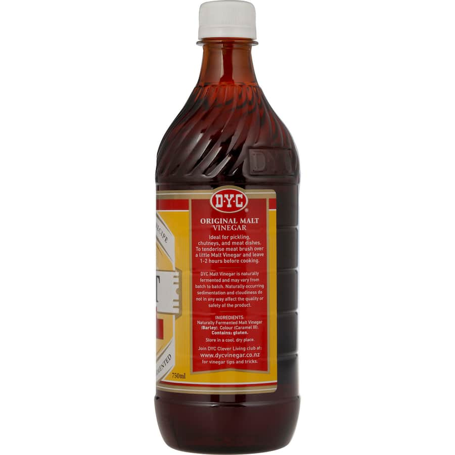 Dyc Malt Vinegar bottle showcasing rich flavor for pickling and enhancing red meats, salads, and vegetables.