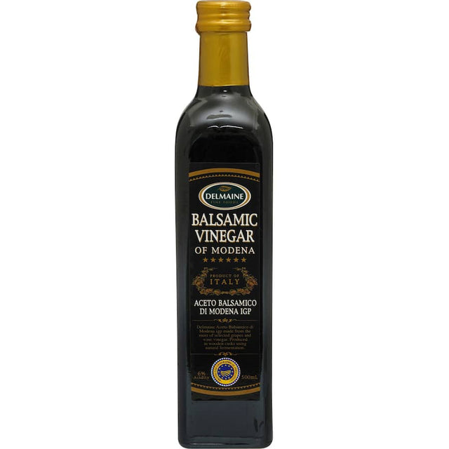 Delmaine Balsamic Vinegar Modena, a rich, dark vinegar from Italy with balanced acidity, perfect for enhancing salads and dishes.