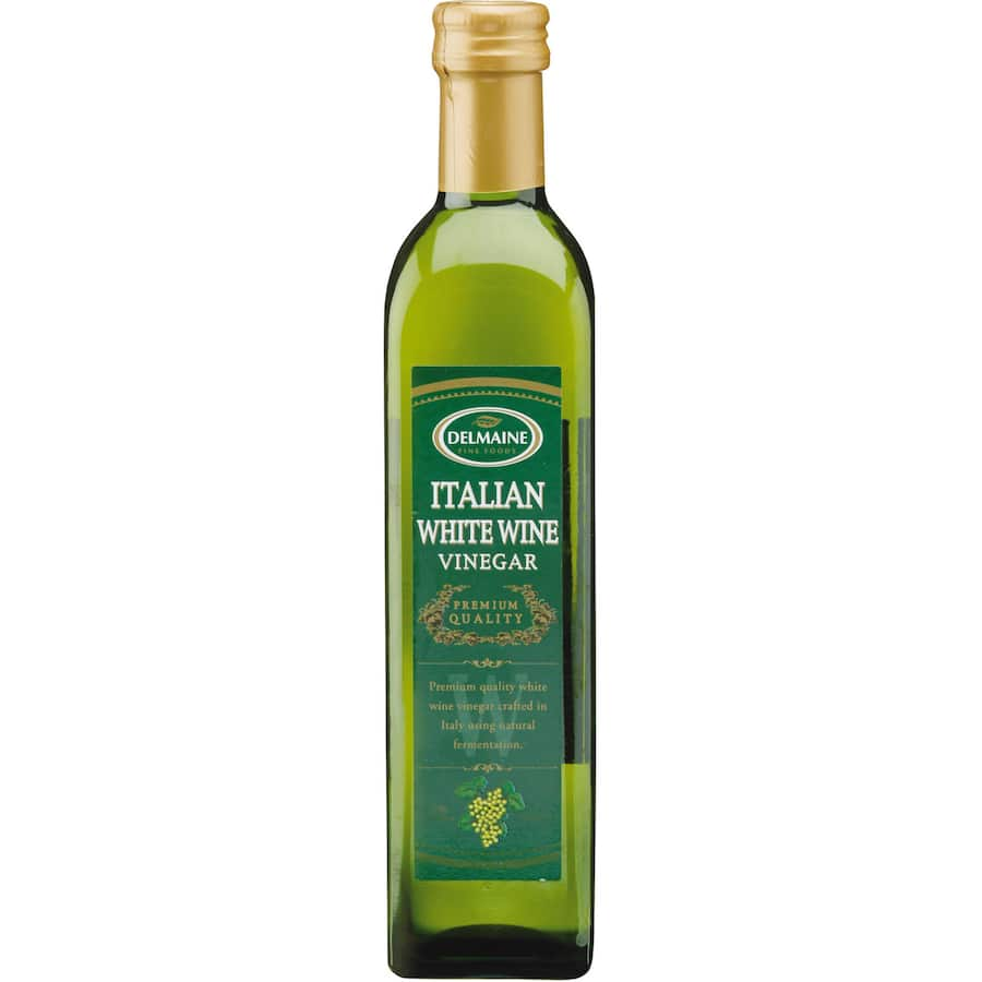 Delmaine Italian White Wine Vinegar, premium quality with a complex flavor, perfect for salads, marinades, and seafood.