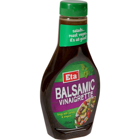 Tangy Eta Balsamic Vinaigrette with parsley and oregano, ideal for salads, marinades, and enhancing various dishes.