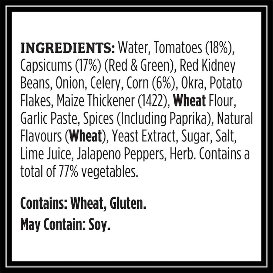 A can of F. Whitlocks & Sons Louisiana Style Gumbo featuring rich flavors of tomatoes, capsicum, and corn, preservative-free.