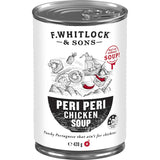 F Whitlocks & Sons Peri Peri Chicken Canned Soup featuring bold flavors, juicy chicken, and no artificial ingredients.