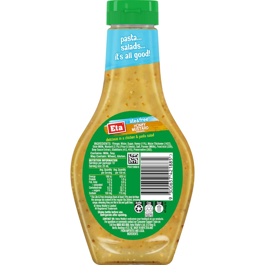 Light and free Eta Honey Mustard dressing, offering a delightful blend of flavors for healthy salads and meals.