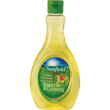 Sunfield Salad & Cooking Oil: versatile, cholesterol-free oil perfect for dressings, frying, and baking with easy squirt lid.