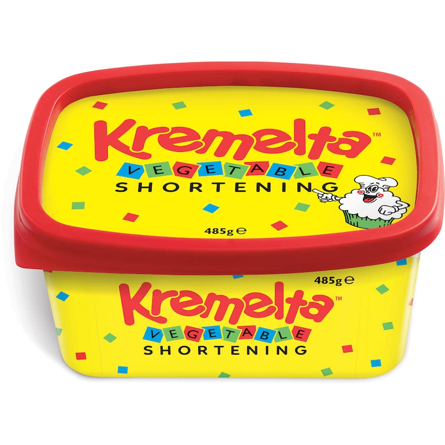 Kremelta Vegetable Fat Shortening in a tub, ideal for baking with a creamy texture and versatile culinary applications.