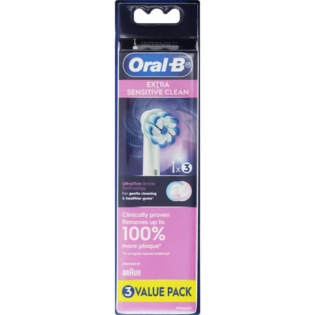 Oral B Extra Sensitive Electric Toothbrush Heads with gentle bristles for effective cleaning and comfort for sensitive gums.