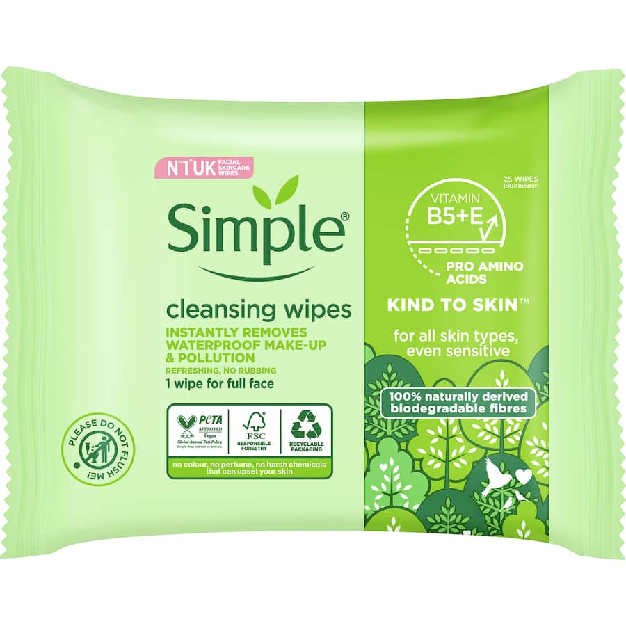 Biodegradable cleansing wipes that gently remove makeup and impurities, enriched with skin-loving nutrients for all skin types.