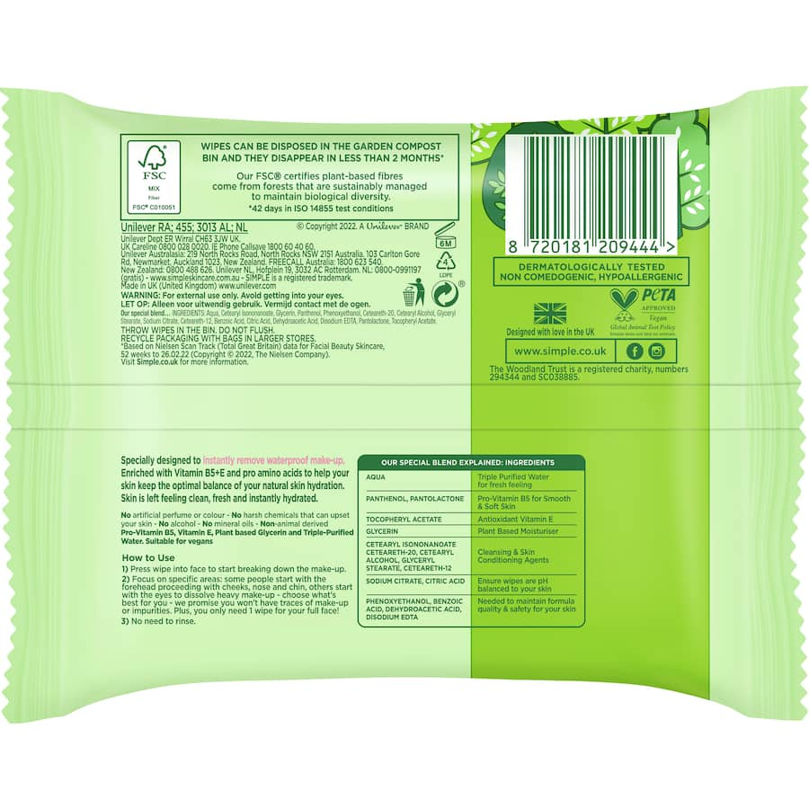 Biodegradable cleansing wipes for effective makeup removal, gentle on all skin types, enriched with nourishing ingredients.