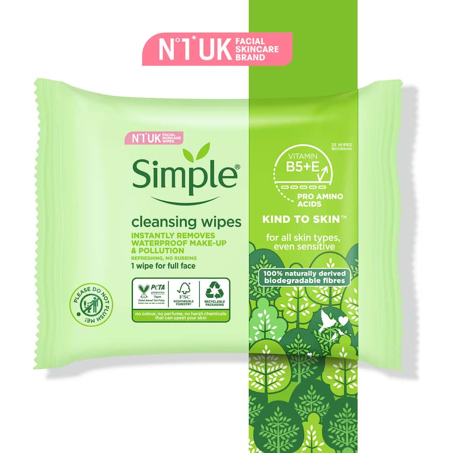 Biodegradable cleansing wipes that effectively remove makeup while being gentle on skin, enriched with vitamins and eco-friendly fibers.