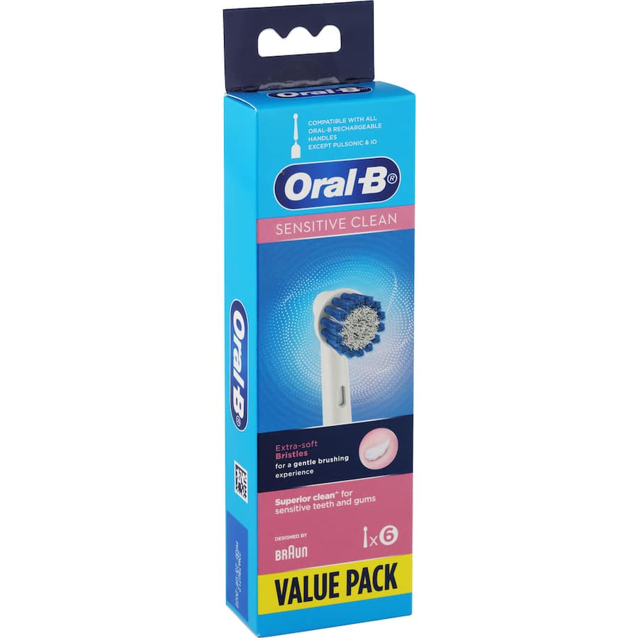 Oral B Sensitive Clean toothbrush heads with extra-soft bristles for gentle, effective plaque removal and comfort.