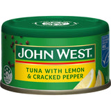 John West Tempters Tuna in lemon and cracked pepper, rich in omega-3, ideal for salads, wraps, or pasta dishes.