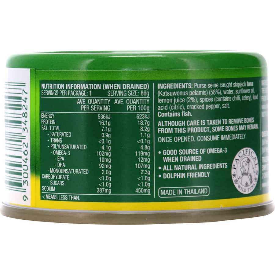 John West Tempters Tuna with lemon and cracked pepper, rich in omega-3, perfect for salads, sandwiches, or pasta dishes.