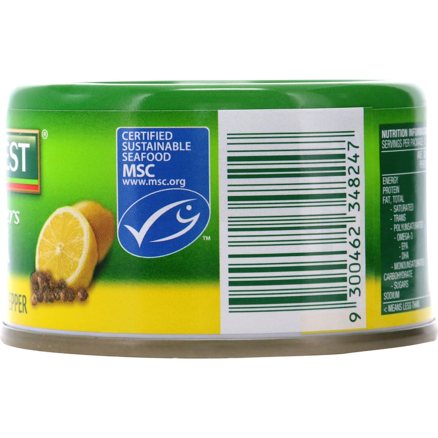 Succulent John West tuna flakes infused with zesty lemon and cracked black pepper, ideal for salads and sandwiches.