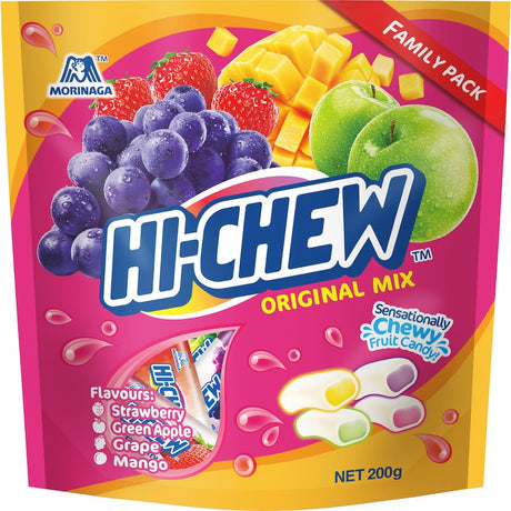 Hi-Chew Sweets Original Mix Family Bag featuring assorted fruity flavors in a gluten-free, chewy candy. Perfect for sharing!