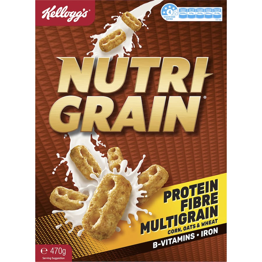 Kellogg's Nutri-Grain Cereal, a nutritious blend of whole grains, protein, and fiber for a delicious start to your day.