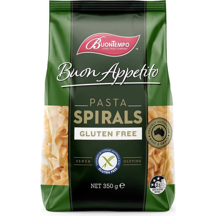 Buontempo gluten-free pasta spirals, perfect for quick, flavorful meals and a delightful twist in your dishes.