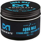 Aqua Wax by Dominate: vegan hair styling product for lasting hold, high shine, enriched with coconut and olive oils.