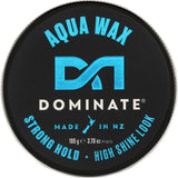 Dominate Hair Product Aqua Wax, a vegan hair styling wax with coconut and olive oils for high shine and flexible hold.