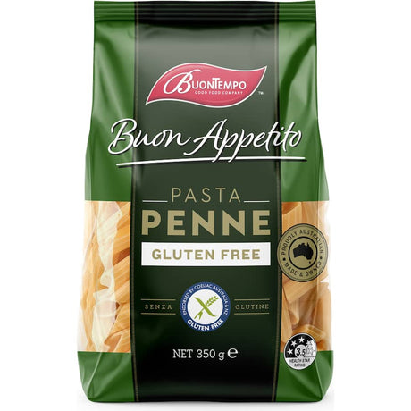 Gluten-free Buontempo penne pasta, perfect for classic and modern Italian dishes, ideal for dietary restrictions.